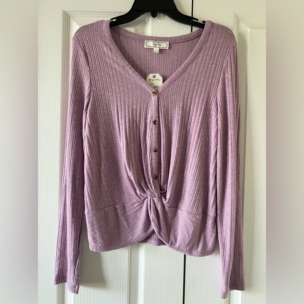 Hippie Rose Lavender Button Knotted Front Top